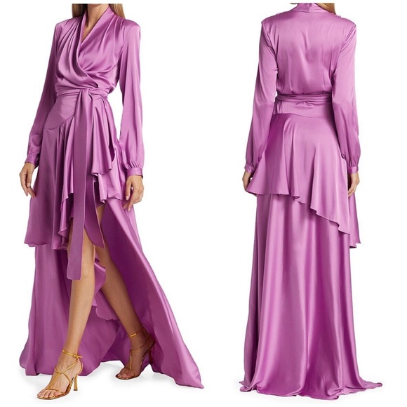 EUC PatBO Orchid High-Low Satin Wrap Gown - Picture 1 of 13